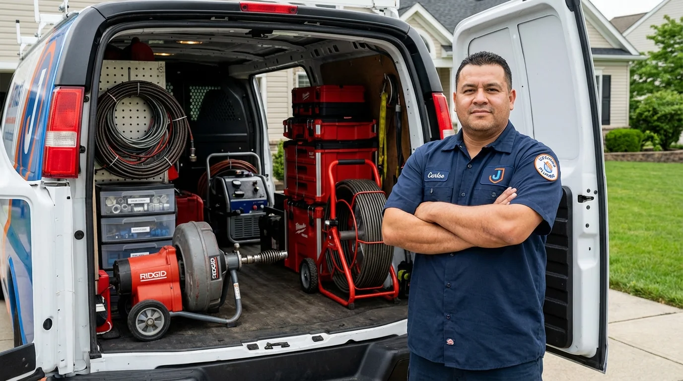 Professional drain cleaning equipment and Johns Plumbing LLC plumber in Caney