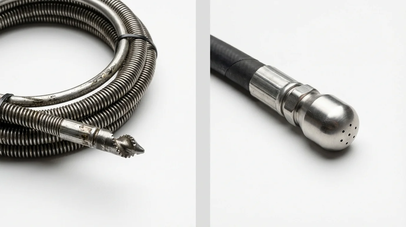 Drain snake cable and hydro jetting nozzle used for drain cleaning in Caney, KS