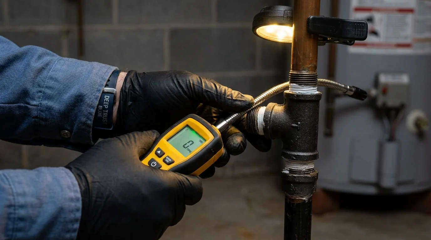 Gas leak detection with electronic sniffer by Johns Plumbing LLC in Caney