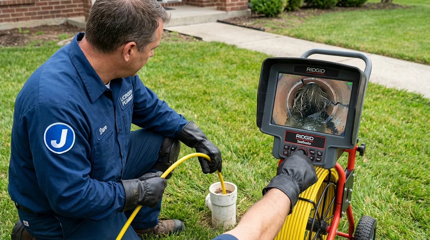 Sewer camera inspection being performed by Johns Plumbing LLC in Caney