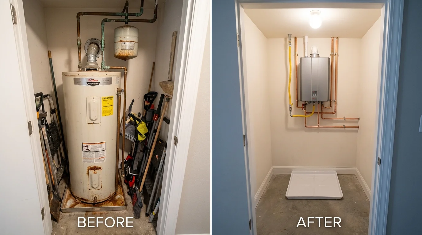 Tank water heater versus wall-mounted tankless unit comparison for Caney, KS homeowners